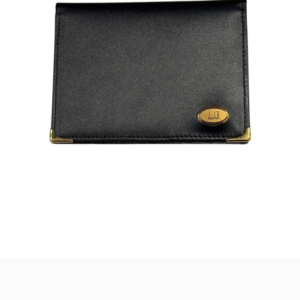 Vintage Dunhill Black Leather Card Wallet Gold Logo Corners 80s 90s